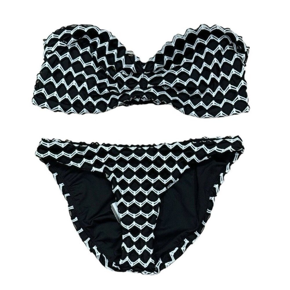 Peixoto Sz S / M Bikini Black White Crochet Bandeau Swimsuit New NWT